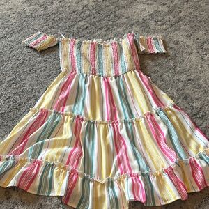 Vibrant Striped Off-Shoulder Dress